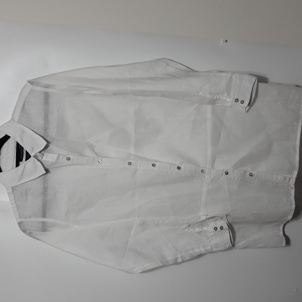 Tahari Essential 100% Linen‎ Boho White Tunic/Top